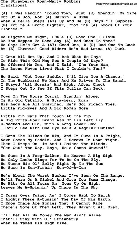 Country Music The Strawberry Roan Marty Robbins Lyrics And Chords