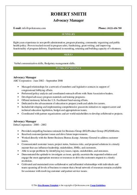 Advocacy Manager Resume Samples Qwikresume