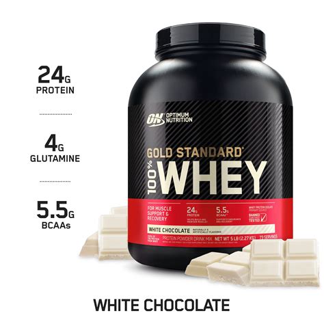 Optimum Nutrition Gold Standard 100% Whey Protein Powder, White Chocolate, 24g Protein, 5lb ...