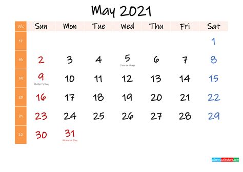 Free May 2021 Monthly Calendar Template Word Template K21m413