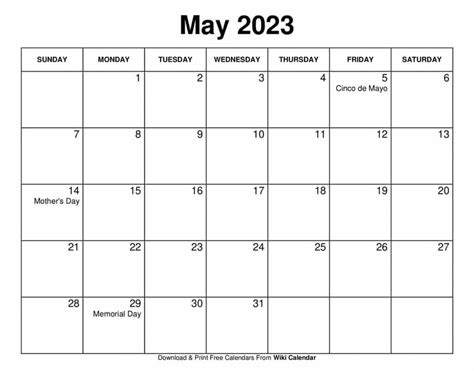 Free Printable May 2023 Calendar Templates With Holidays Wiki Calendar