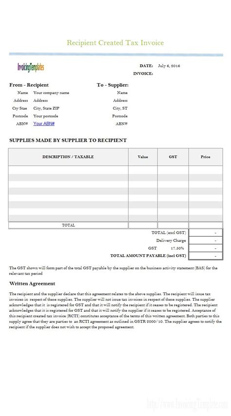 Australian Gst Invoice Template With Sample Tax Invoice Template