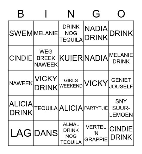 Girls Weekend Bingo Card