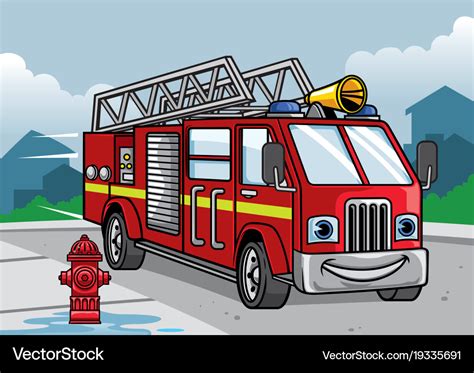 Cartoon Of Firefighter Truck Royalty Free Vector Image