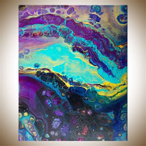 Teal Purple Art Acrylic Pour Fluid Art Fluid Painting Original Artwork