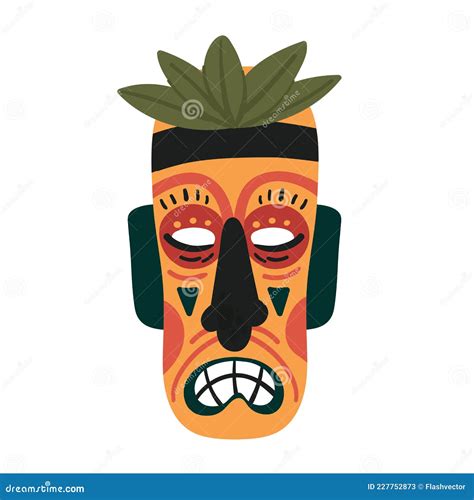 Tiki Mask Colorful Ethnic Totem Ancient Wooden Tropical Tribal Face Of Tiki God Stock Vector