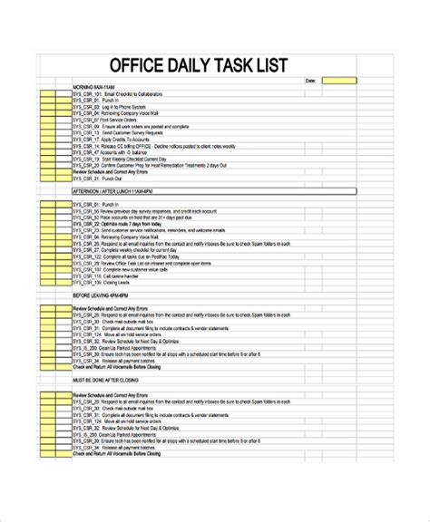 Employee Daily Task List Template For Work