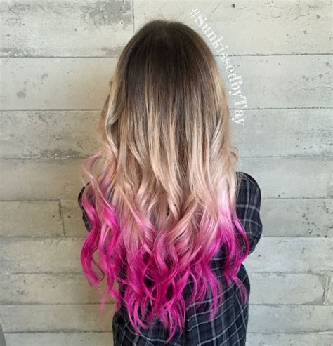 Color Melt Blonde With Pink Tips Blonde Hair Tips Dipped Hair Pink