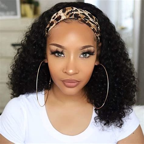 Headband Wig Human Hair Glueless Curly Headband Wigs For Black Women Deep Wave None Lace Front