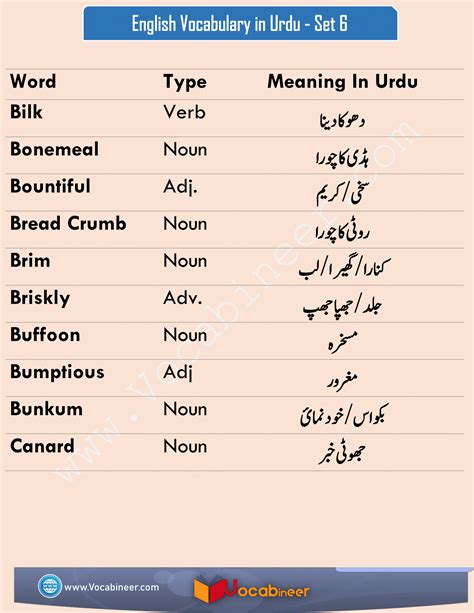 English To Urdu Words Meanings Set
