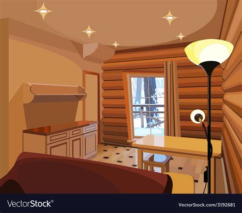 Cartoon Interior In A Wooden House Royalty Free Vector Image
