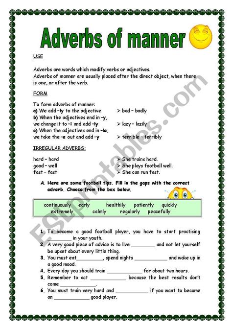 An adverbial clause is a group of words that functions as an adverb and that contains a subject and a verb. Adverbs of manner (-ly) worksheet | Adverbs, Grammar ...