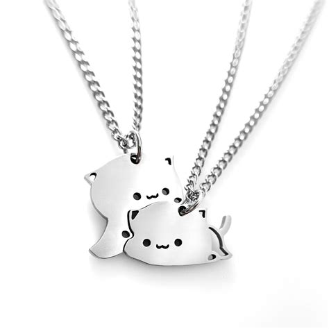 Matching Couples Cat Necklace, Best Friends BFF Necklace Set Kitty