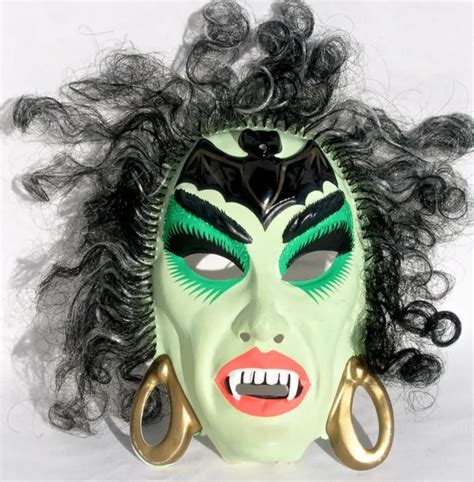 Vintage Ben Cooper Hairy Scary Vampire Vampira Halloween Mask 4995