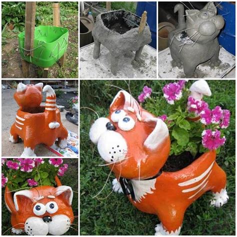 Diy Adorable Cat Flower Pot From Plastic Bottle And Cement Like Us On