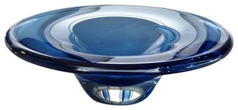Elegant Minimalist Cobalt Blue Art Glass Bowl Decorative Dark 8 Round Dish Contemporary