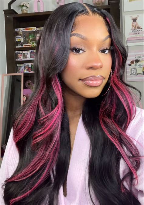 Pin By Fatoumattajammeh5 On Hairstyle Inspiration Black Hair Pink Highlights Pink And Black