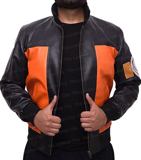 Naruto Uzumaki Costumes Orange Bomber Leather Jacket Tlc