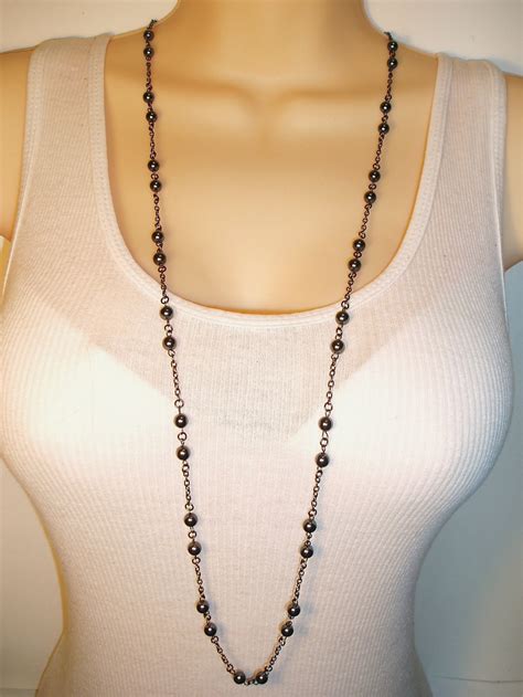 Double Strand Black Necklace Long Black Beaded Necklace In Etsy