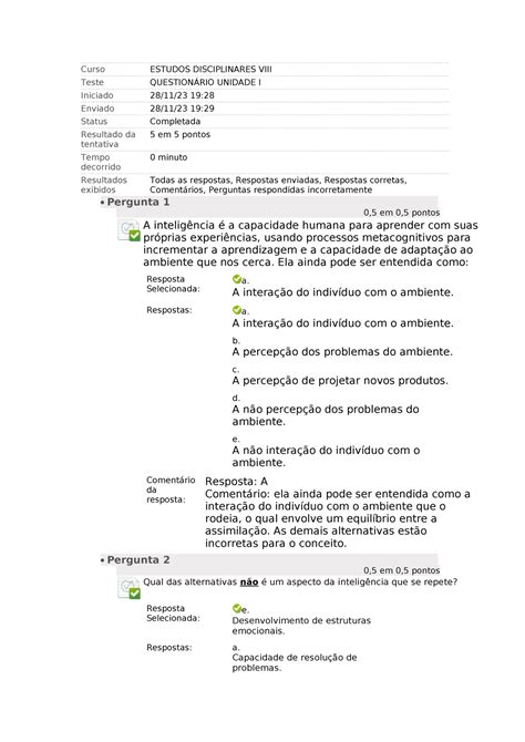 Estudos Disciplinares Viii Questionario Unidade I Curso Estudos