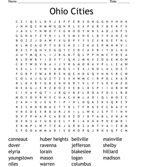 Ohio Cities Word Search Wordmint