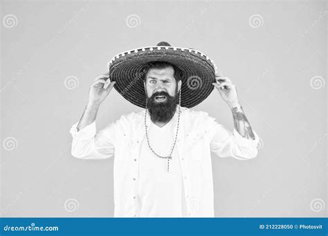 Brutal Bearded Man In Mexican Sombrero Hat Mexican Day Of The Dead