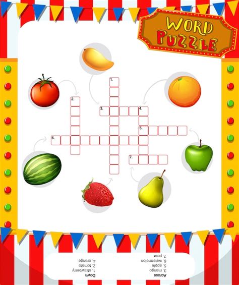 Word Puzzle Game Template With Fruits Free Vector