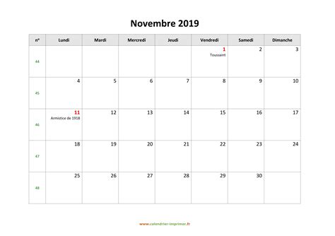 Calendrier Novembre 2019 à Imprimer