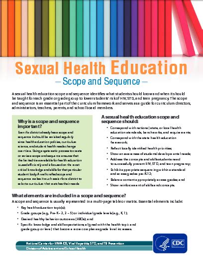 sexual health education scope and sequence national prevention information network