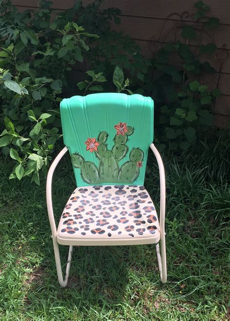 Maybe you would like to learn more about one of these? Painted metal chair #cheetahprint #cactus | Painted metal ...