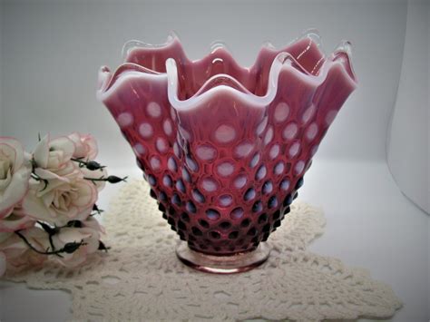 Fenton Plum Opalescent Hobnail Handkerchief Vase In 2020 Fenton Glassware Fenton Glass