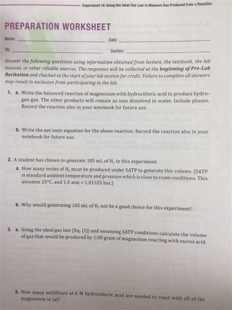 A gas at a certain temperature and pressure might behave ideally, and at a different temperature and pressure. Solved: Experiment 14: Using The Ideal Gas Law To Measure ... | Chegg.com