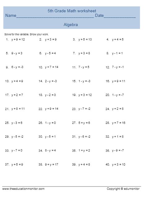 5th Grade Algebra Worksheets And Printables