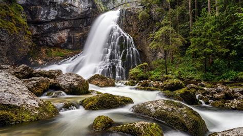 Austria River Waterfall With Rock Stones And Stream Hd Nature