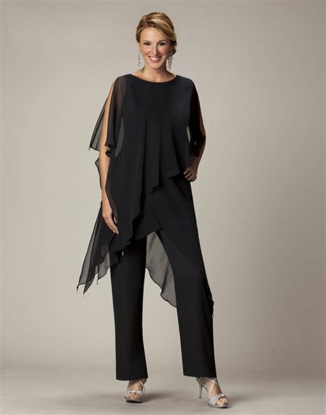 Black Chiffon Mother Of The Bride Pant Suit Bride Goom Formal Outfits