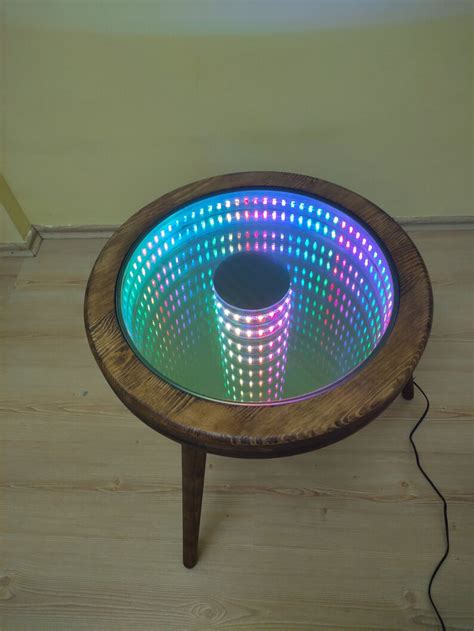 İnfinity Mirror Coffee Table Led Light Table Wooden Coffee Etsy Uk