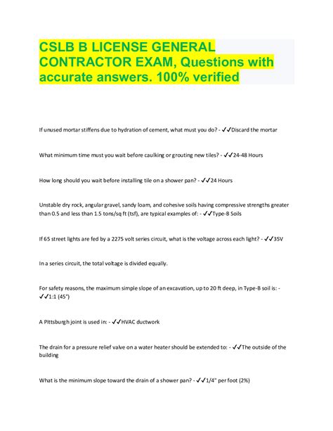 CSLB B LICENSE GENERAL CONTRACTOR EXAM Questions With Correct Answers Browsegrades