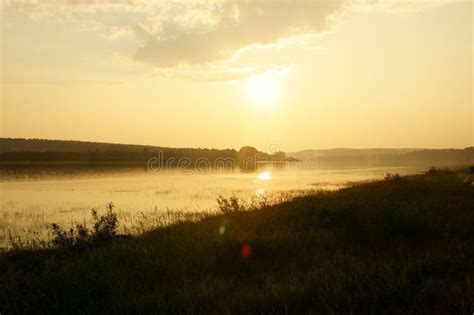 Sunset On A Beautiful River In Siberia In Summer Stock Image Image Of