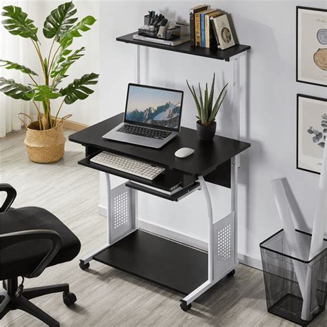 Topeakmart 2 Tiers Rolling Computer Desk With Printer Shelf And