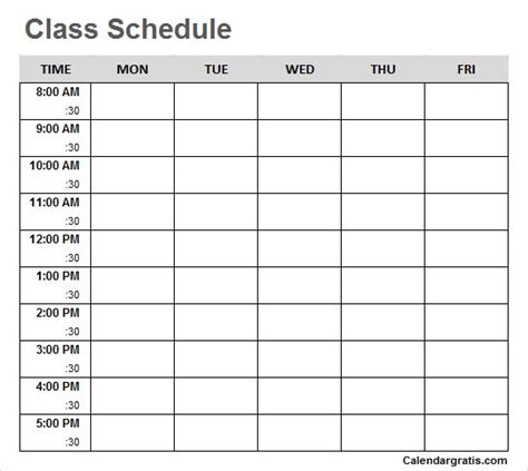 Free Blank Printable Class Schedule Template For Preschool Kids