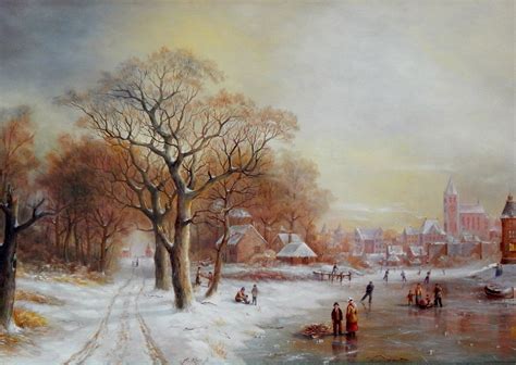 Winter Scene With Many People Framed And Ready To Hang Winter Scenes Landscape Art Scene