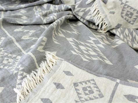 Navajo Throw Blanket Southwestern Blanket Grey By Ontherainbow