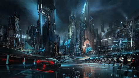 Neon Cyberpunk Tron Cityscape Futuristic City Science Fiction