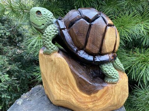 Turtle Chainsaw Carving Black Walnut Wood Tortoise Statue Original Folk