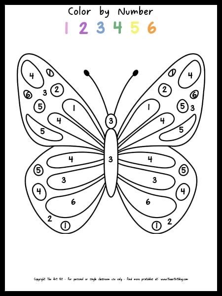 Free Printable Butterfly Color By Number Coloring Page The Art Kit