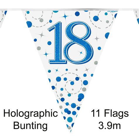 Party Bunting 18th Sparkling Fizz Birthday Blue Holographic 11