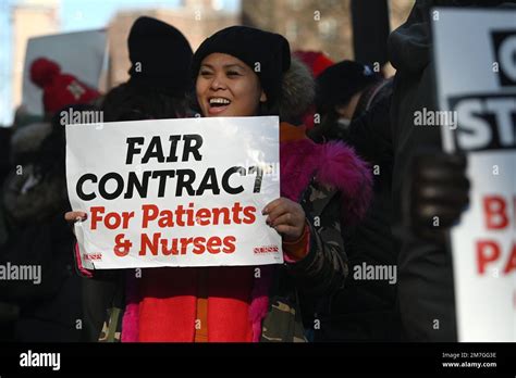 New York Usa Th Jan Nurses Stage A Strike In Front Of Mt Sinai Hospital In The