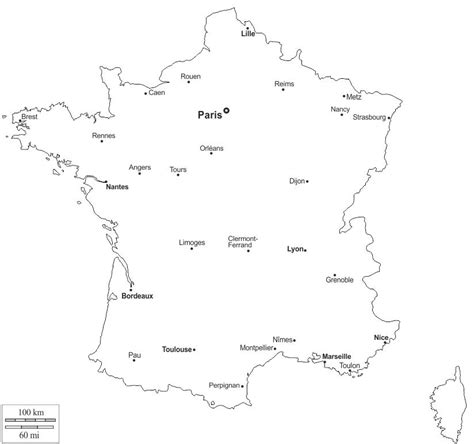 Outline Map Of France France Map Outline With Cities Western Europe