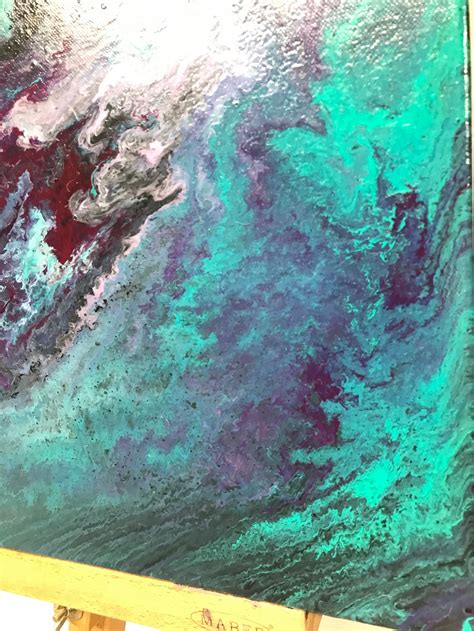 20x16 Abstract Acrylic Pour Ocean Wave Teal Purple Recycled Etsy