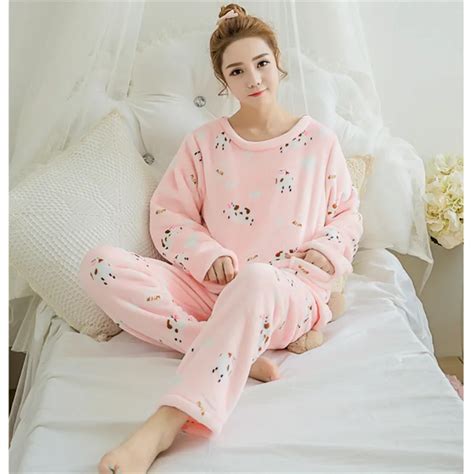 M Xxl Girl Women Pajamas Sets Long Sleeved Pants Night Suit Cartoon Sleepwear Pyjamas Femme